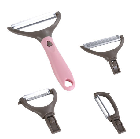 Steel Handheld Vegetable Peeler with 2 Interchangeable Cutters - Random Colour