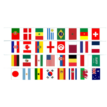 10m Length 32 Teams Flag 2022 Qatar World Cup Football Banner Bunting Bar Decoration - 14X21cm