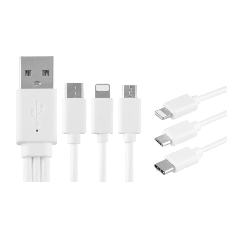 20cm 3 in 1 8 pin Micro USB Data Charging Cable for iPhone Samsung