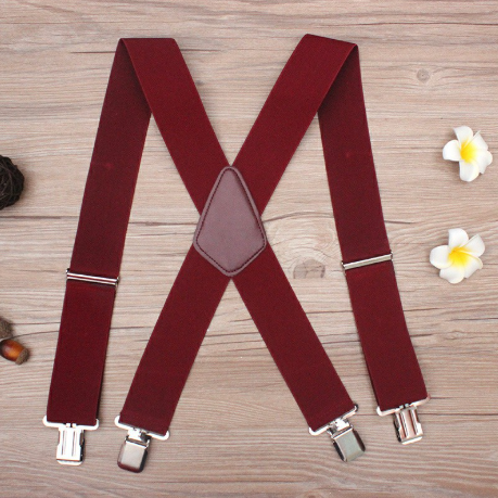 50MM Width Adjustable Elastic Men Suspenders - Wine Red