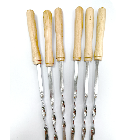6 pcs Twisted Metal BBQ Kebab Skewer Sticks 46 cm Wooden Handle
